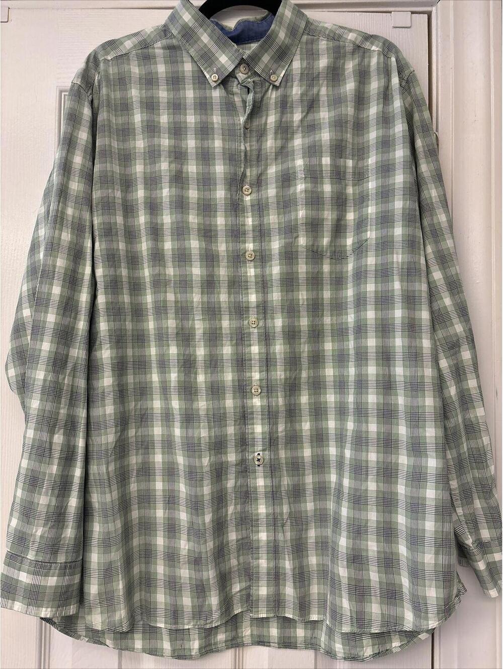 Crown & Ivy Button Down Shirt Men's XL Green/Blue Plaid Classic Fit Stretch